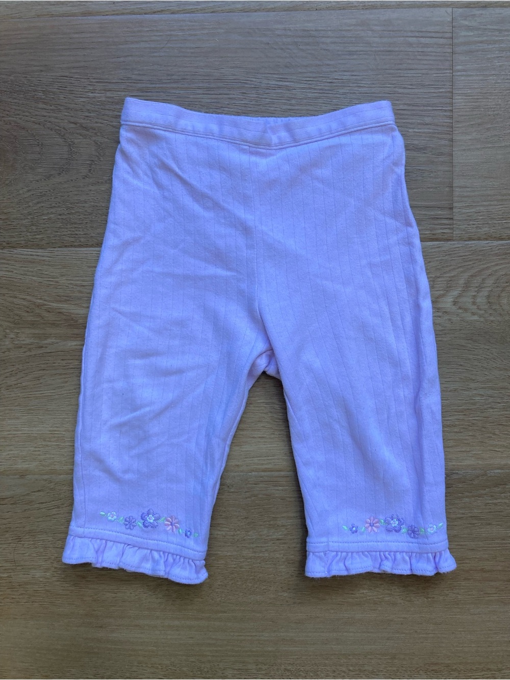child of mine Lavender Ruffle Pants with Floral Embroidery